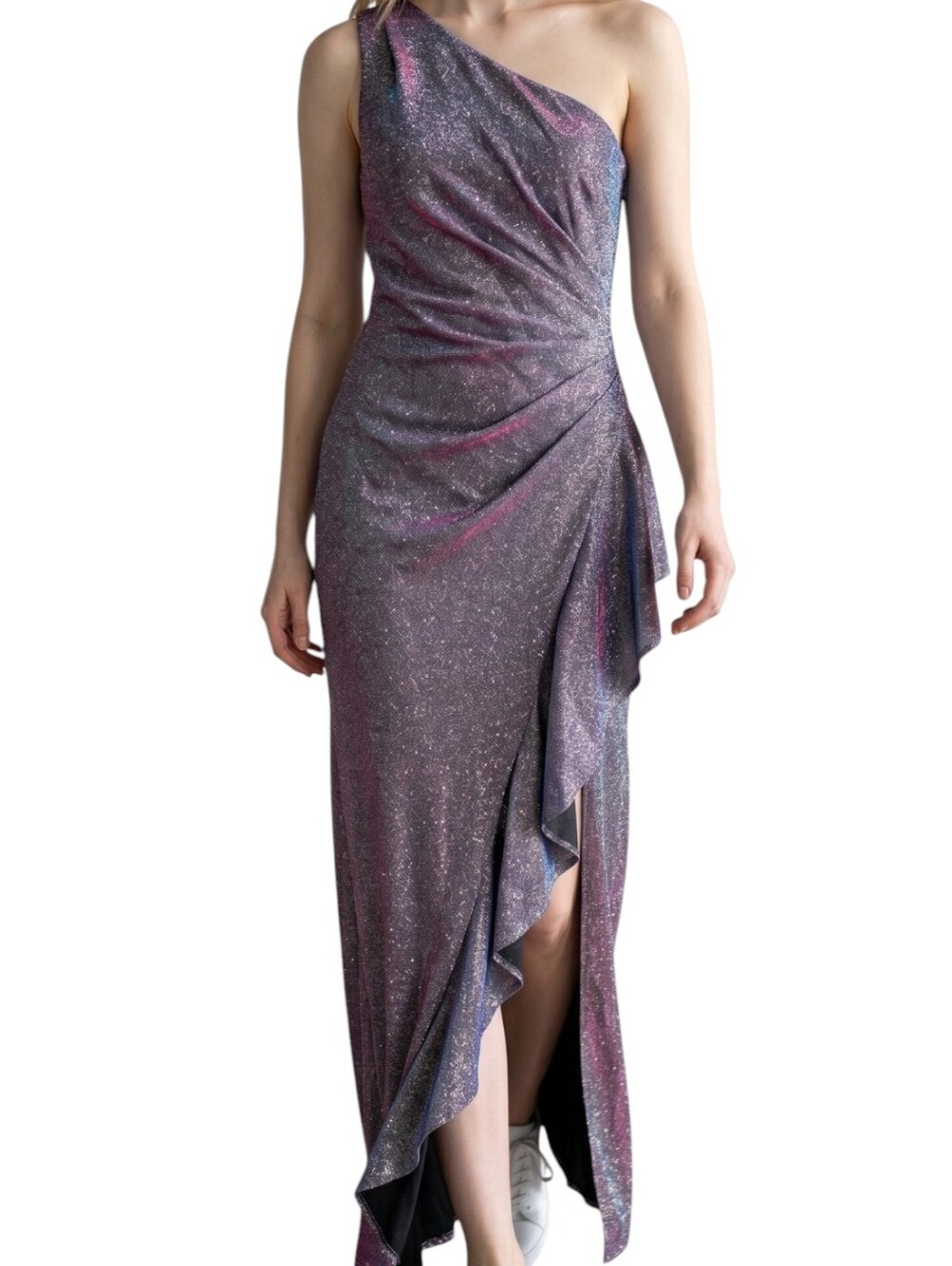 Xscape Glitter Galaxy Ruffle One-Shoulder Evenings Gown ... Size 6